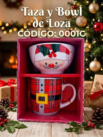 Set Navideño dúo: Taza y bowl de loza navidelo